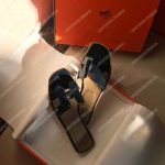 Hermes Oran Sandal Patent Leather Marine Blue