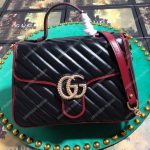 Gucci GG Marmont Small Top Handle Bag Black Cherise Matelassé