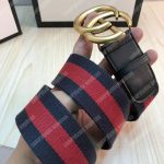 Gucci Nylon Web Belt With Double G Buckle Blue and Red