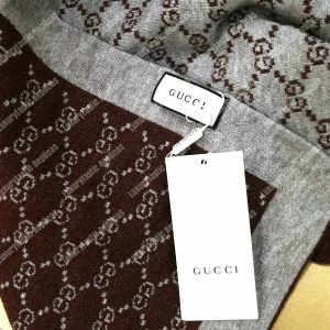 Gucci Monogram GG Wool Scarf Grey Burgundy - Image 6