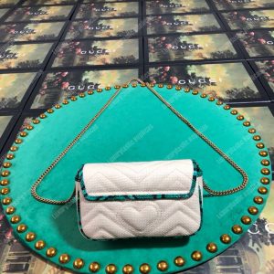Gucci GG Marmont Matelassé Super Mini Bag Green Snakeskin Trim - Image 3
