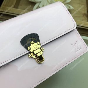 LV Cherrywood Chain Wallet patent calf leather with Monogram canvas in Rose Ballerine Pink - Image 5
