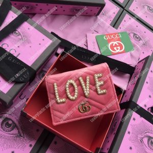 Gucci GG Marmont Card Case Velvet Pink Love - Image 3