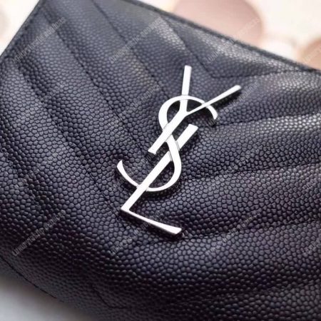 Saint Laurent Compact Zip Around Wallet Black Grain De Poudre - Image 8