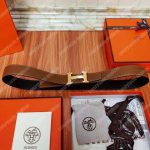 Replica Hermes H Belt Buckle Reversible Leather Strap Brown