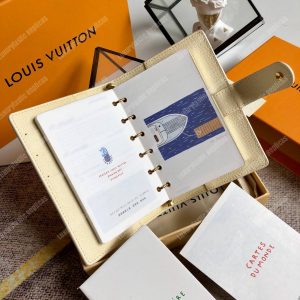 LV Small Ring Agenda Cover Damier Ebene White - Image 7