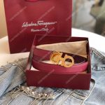 Salvatore Ferragamo Adjustable Gancini Belt Dark Red