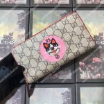 Gucci GG Supreme Zip Around Wallet with Pink Bosco Patch