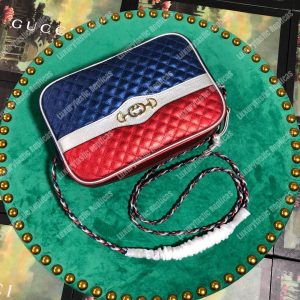 Gucci Laminated Leather Small Shoulder Bag Blue/Red - Image 4