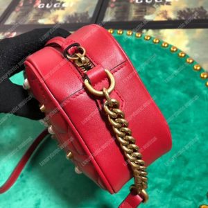 Gucci GG Marmont Small Matelassé Shoulder Bag With Pearls Red - Image 3