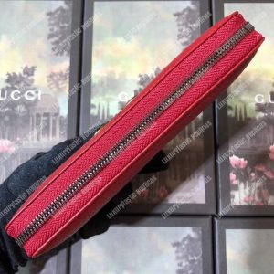 Gucci Garden Leather Zip Around Wallet Red with Butterfly - Image 3