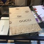Gucci Wool Scarf Double G Pattern Beige Brown