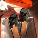 Hermes Oran Sandal Framed Studs Black