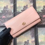 Gucci Light Pink GG Marmont Leather Continental Wallet Small GG Metal