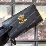 Gucci Garden Leather Zip Around Wallet Black with Butterfly