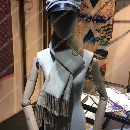 Gucci Wool Scarf Double G Pattern Beige Brown - Image 8