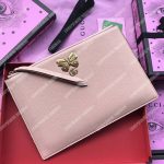 Gucci Leather Pouch With Butterfly Pink