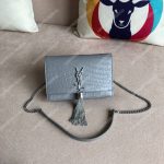 Saint Laurent Kate Chain Wallet With Tassel Earth Grey Crocodile