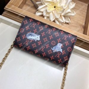 LV Twist Chain Wallet Catogram Dogs and Cats Brown Orange - Image 4