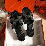Hermes Oran Sandal Suede Goatskin Black
