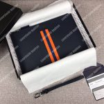 Prada Saffiano And Crocodile Leather Pouch Orange / Blue