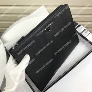 Prada Saffiano Leather Document Holder Triangle Logo Black - Image 9