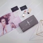 Saint Laurent Large Flap Wallet In Earth Grey Crocodile Embossed Shiny