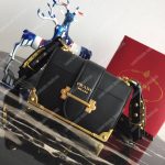 Prada Cahier Leather Shoulder Bag Black