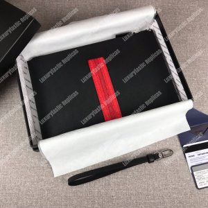 Prada Saffiano And Crocodile Leather Pouch Red - Image 8