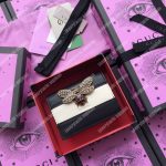 Gucci Queen Margaret Leather Card Case Wallet Black White