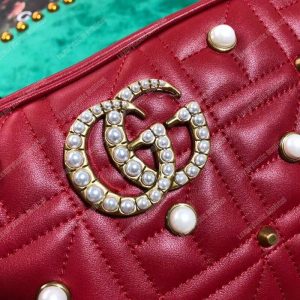 Gucci GG Marmont Small Matelassé Shoulder Bag With Pearls Red - Image 5