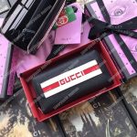 Gucci Stripe Zip Around Leather Wallet Black