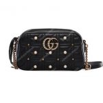 Gucci GG Marmont Small Matelassé Shoulder Bag With Pearls Black