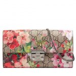 Gucci GG Blooms Supreme Padlock Continental Wallet Antique Rose