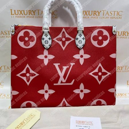 LV Onthego Monogram Toron Handle Rouge Tote Bag GM - Image 16