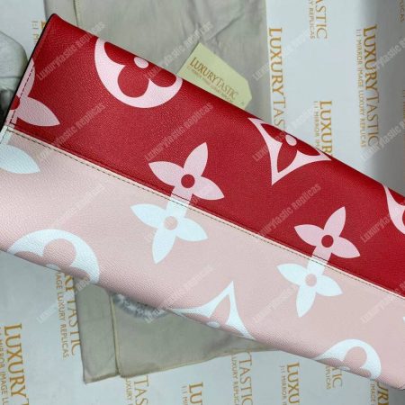 LV Onthego Monogram Toron Handle Rouge Tote Bag GM - Image 12
