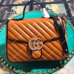 Gucci GG Marmont Small Top Handle Bag Cognac Matelassé