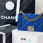 CHANEL BOY HANDBAG Blue Metallic A67085