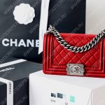 CHANEL BOY HANDBAG Red Metallic A67085