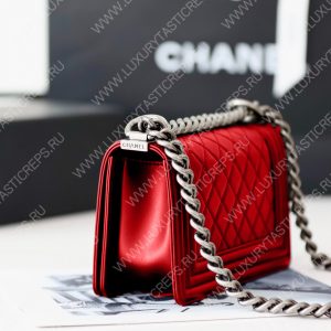 CHANEL BOY HANDBAG Red Metallic A67085 - Image 3