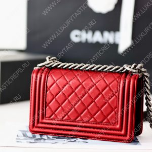 CHANEL BOY HANDBAG Red Metallic A67085 - Image 4