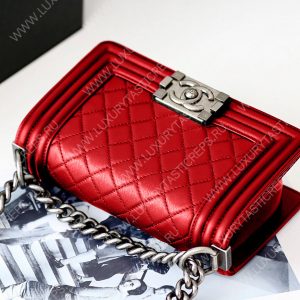 CHANEL BOY HANDBAG Red Metallic A67085 - Image 5