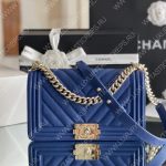 Chanel Boy Flap Bag Chevron Caviar Old Medium A67085 Blue