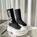 ALEXANDER MCQUEEN GRAFFITI KNIT TREAD SLICK BOOT BLACK AMD WHITE 705671W4TV19787