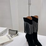 AMINA MUADDI LILY CRYSTAL-FRINGE CALF BOOTS BLACK AM5020