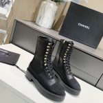 CHANEL LACE-UP BOOTS BLACK G38086