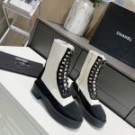 CHANEL LACE-UP BOOTS BLACK & WHITE G38086