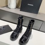 CHANEL LACE-UP BOOTS BLACK & WHITE G38086