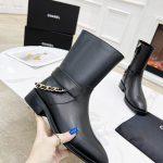 CHANEL LEATHER ANKLE MOTO BOOTS BLACK CHA809691