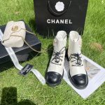 CHANEL PURE LOVE VELCRO ANKLE BOOTS WHITE AND BLACK G39391